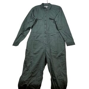 Outerknown Womens SEA Suit Jumpsuit Forest Green Organic Cotton Linen Small NEW